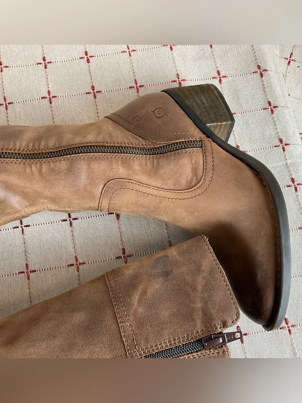 BORN Fannar Brown Leather Knee High Boots F32716 Size 6 Full Zip Riding Boots
